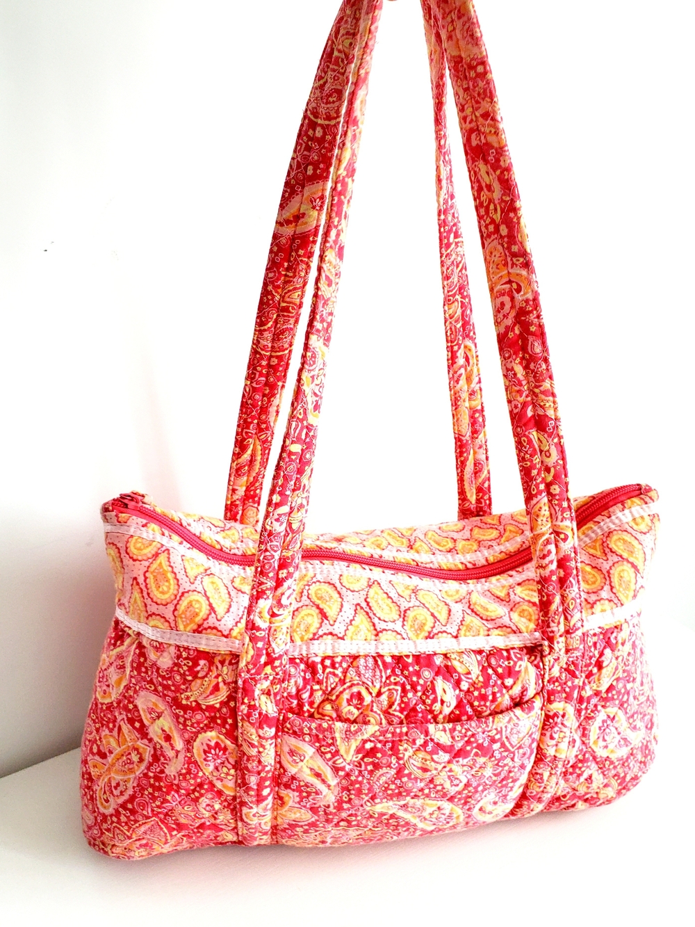 Quilted Paisley Shoulder Bag in Coral Pink
